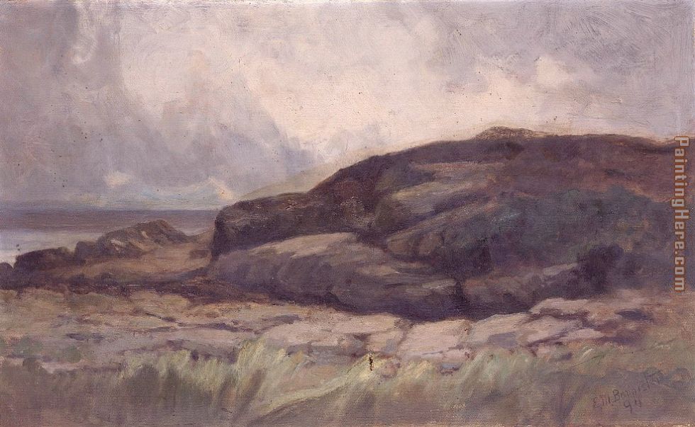 landscape with rock painting - Edward Mitchell Bannister landscape with rock art painting